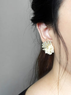 Anemone Stud Earrings in Milk White Model