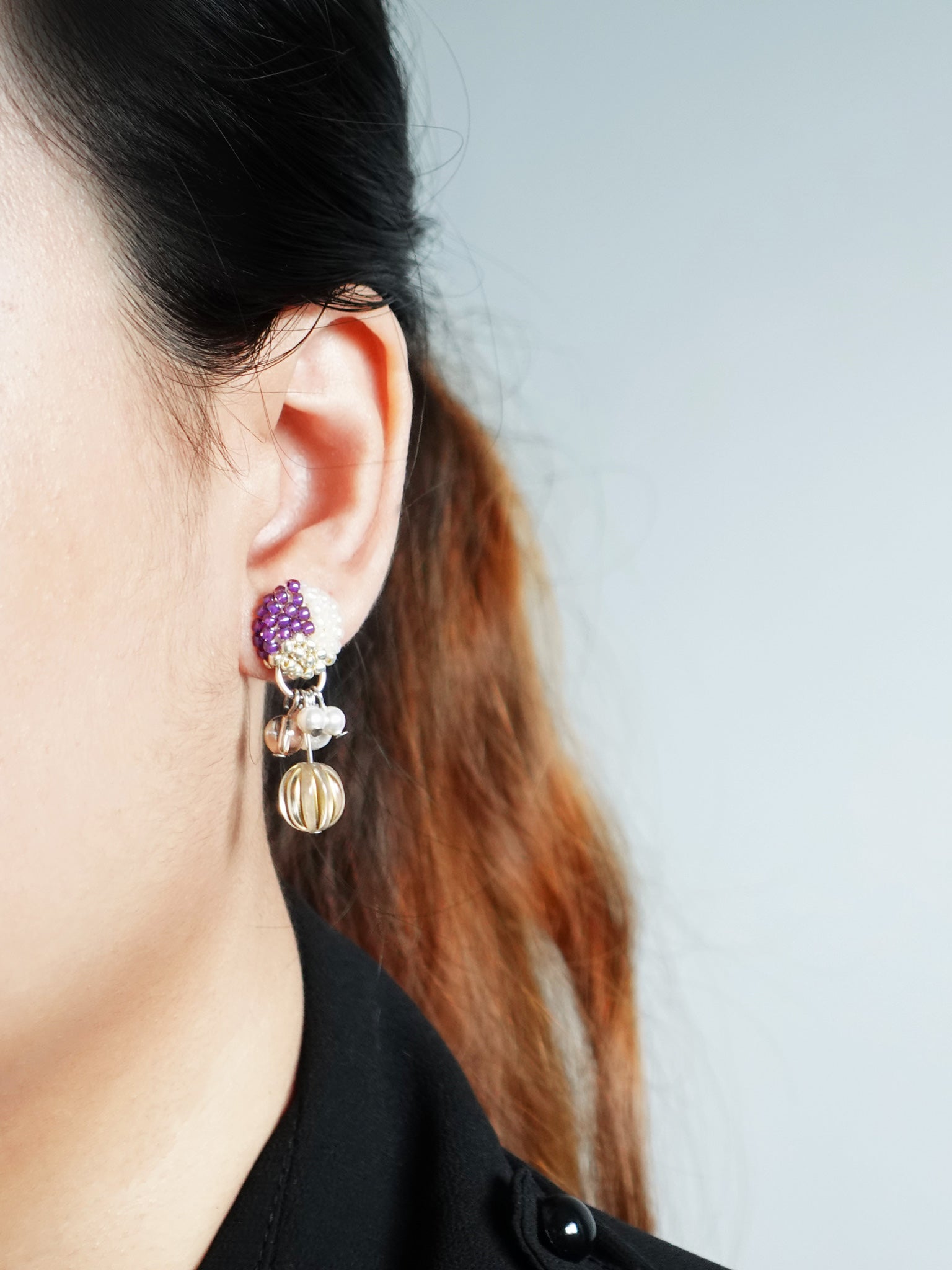 Arcadia Trio Earrings in Royal Purple Model