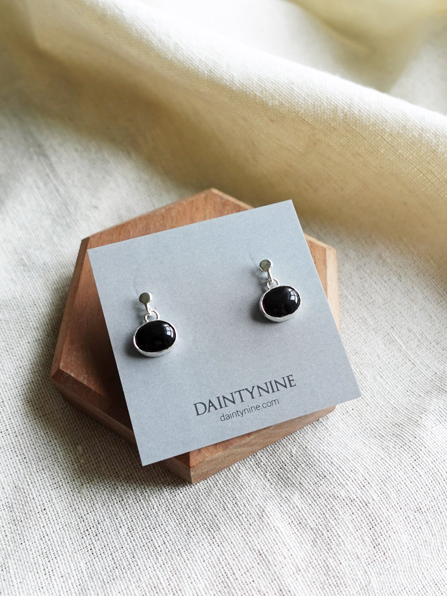 Black Oval Onyx Drop Earrings Card