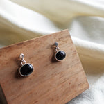 Black Oval Onyx Drop Earrings Left
