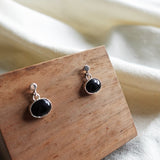 Black Oval Onyx Drop Earrings Left