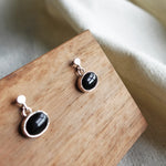 Black Oval Onyx Drop Earrings Side