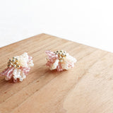 Camellia Bicolor Stud Earrings in Mauve Purple Display