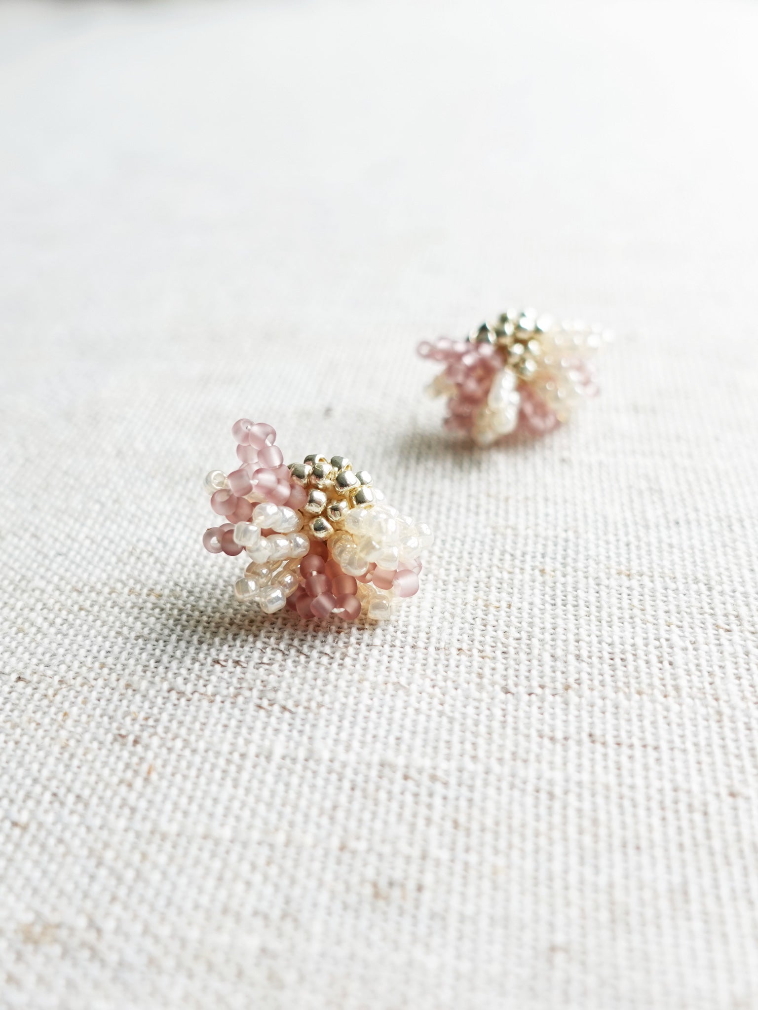 Camellia Bicolor Stud Earrings in Mauve Purple Left