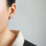 Camellia Bicolor Stud Earrings in Mauve Purple Model
