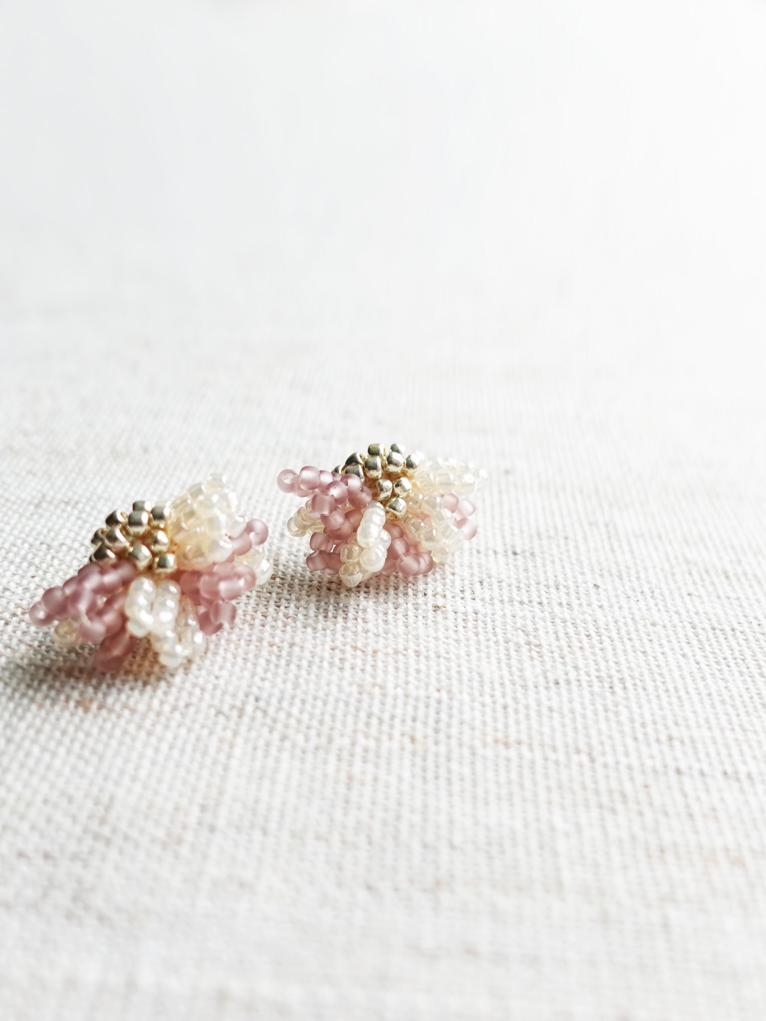 Camellia Bicolor Stud Earrings in Mauve Purple Right