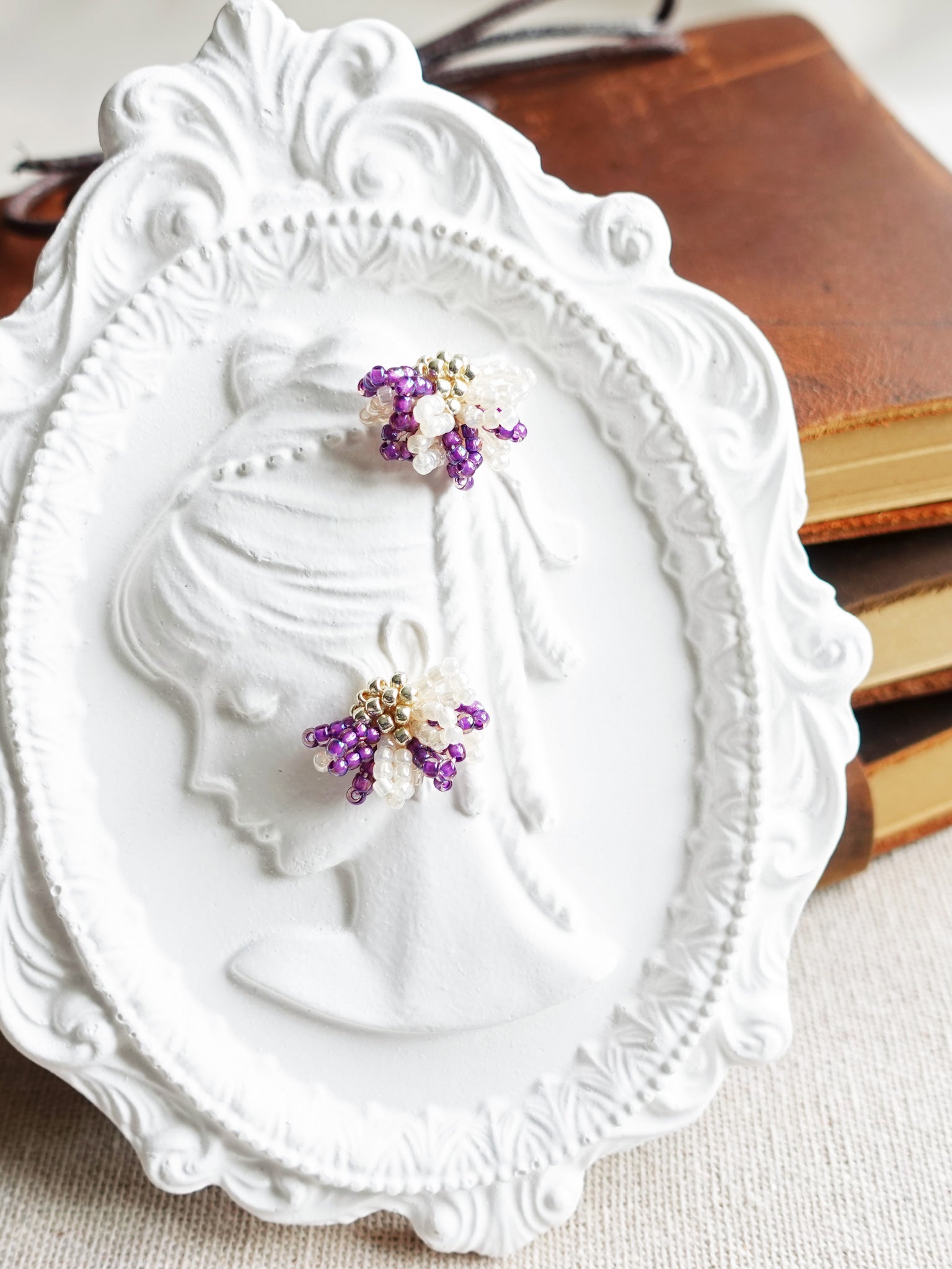 Camellia Bicolor Stud Earrings in Royal Purple Girl