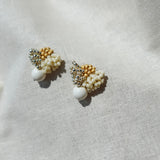 Camellia Cream Drop Earrings in Mustard Yellow Side