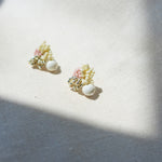 Camellia Cream Drop Earrings in Pale Pink Side
