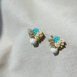 Camellia Cream Drop Earrings in Turquoise Left