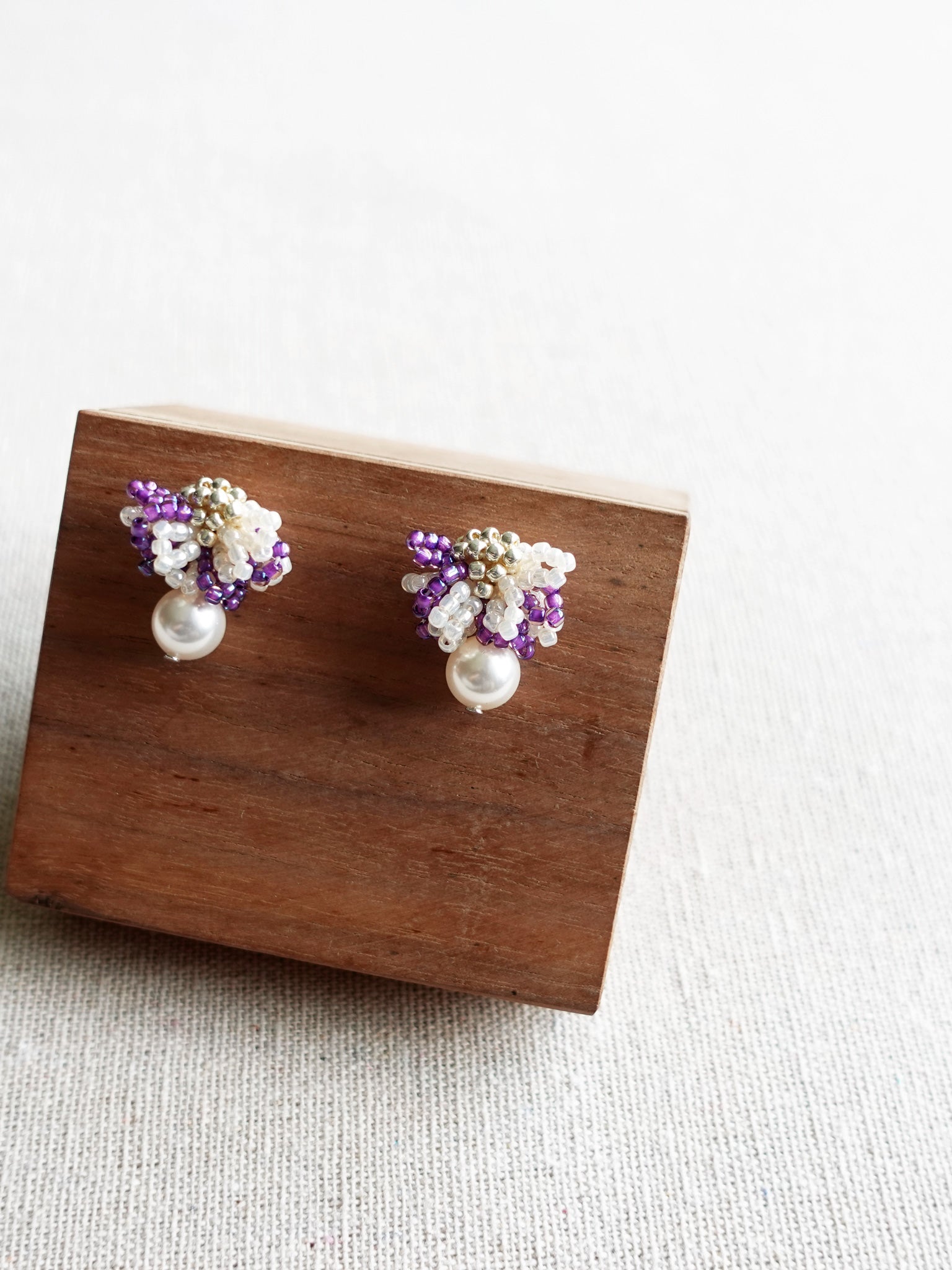 Camellia Mariota Bicolor Earrings in Royal Purple Display Right