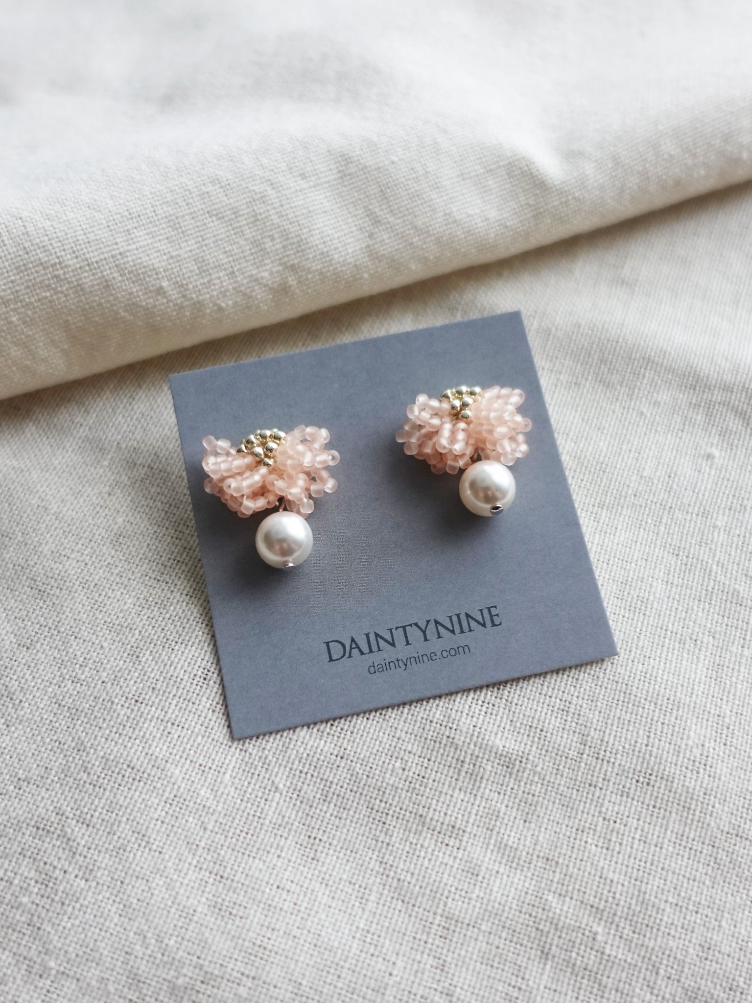 Camellia Mariota Earrings in Blush Pink Card