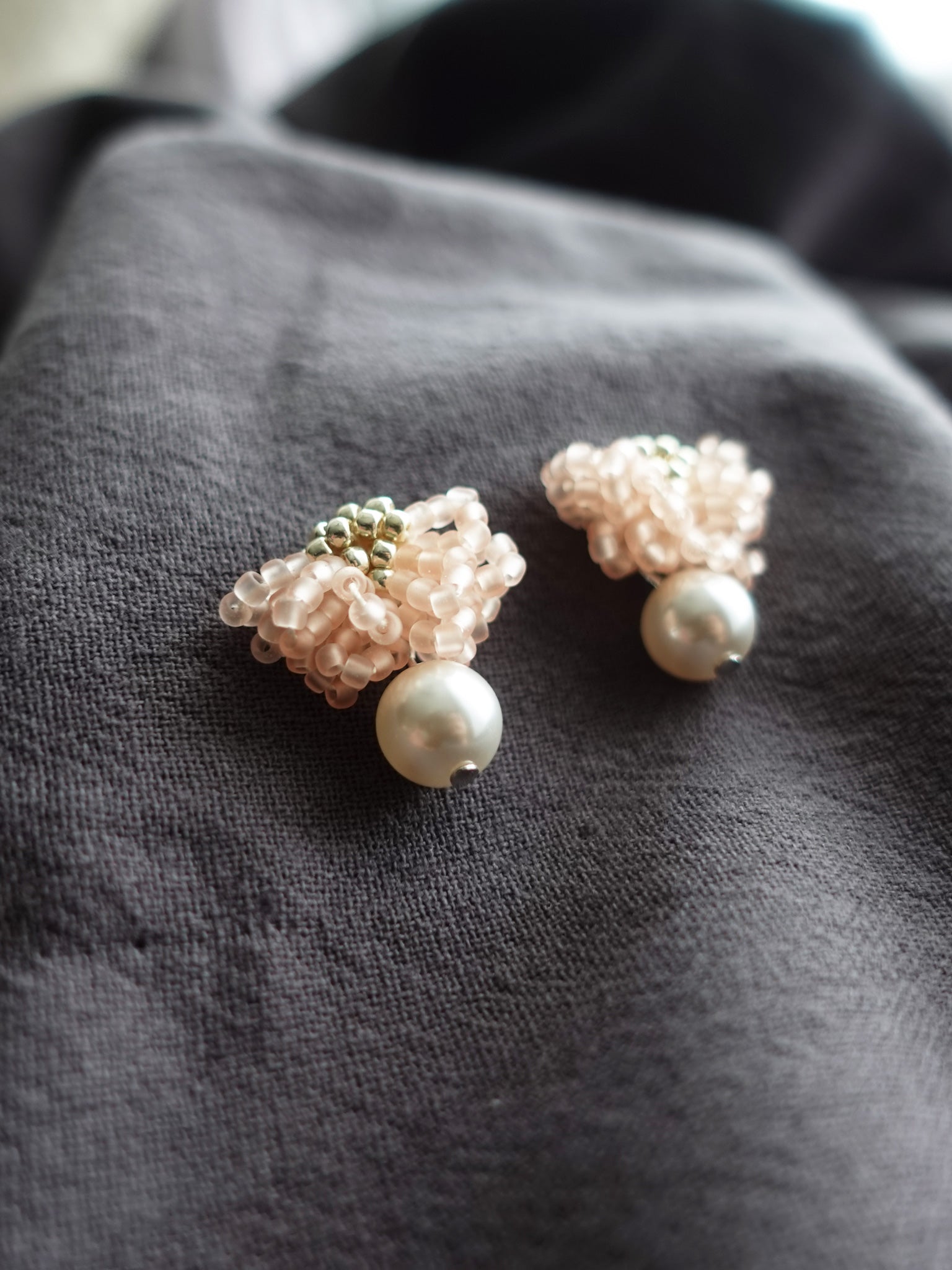 Camellia Mariota Earrings in Blush Pink Close
