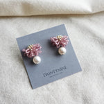 Camellia Mariota Earrings in Mauve Purple Card