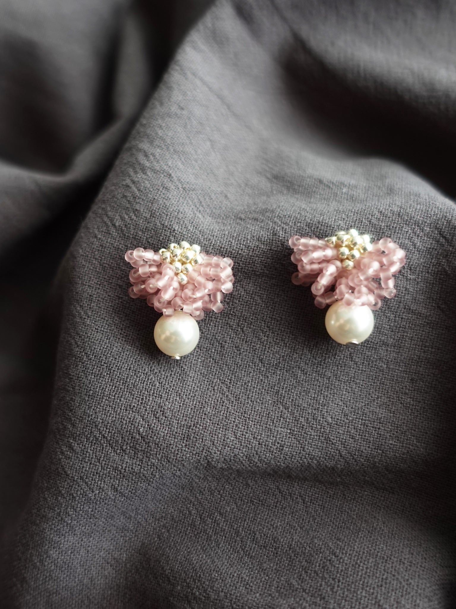 Camellia Mariota Earrings in Mauve Purple Left