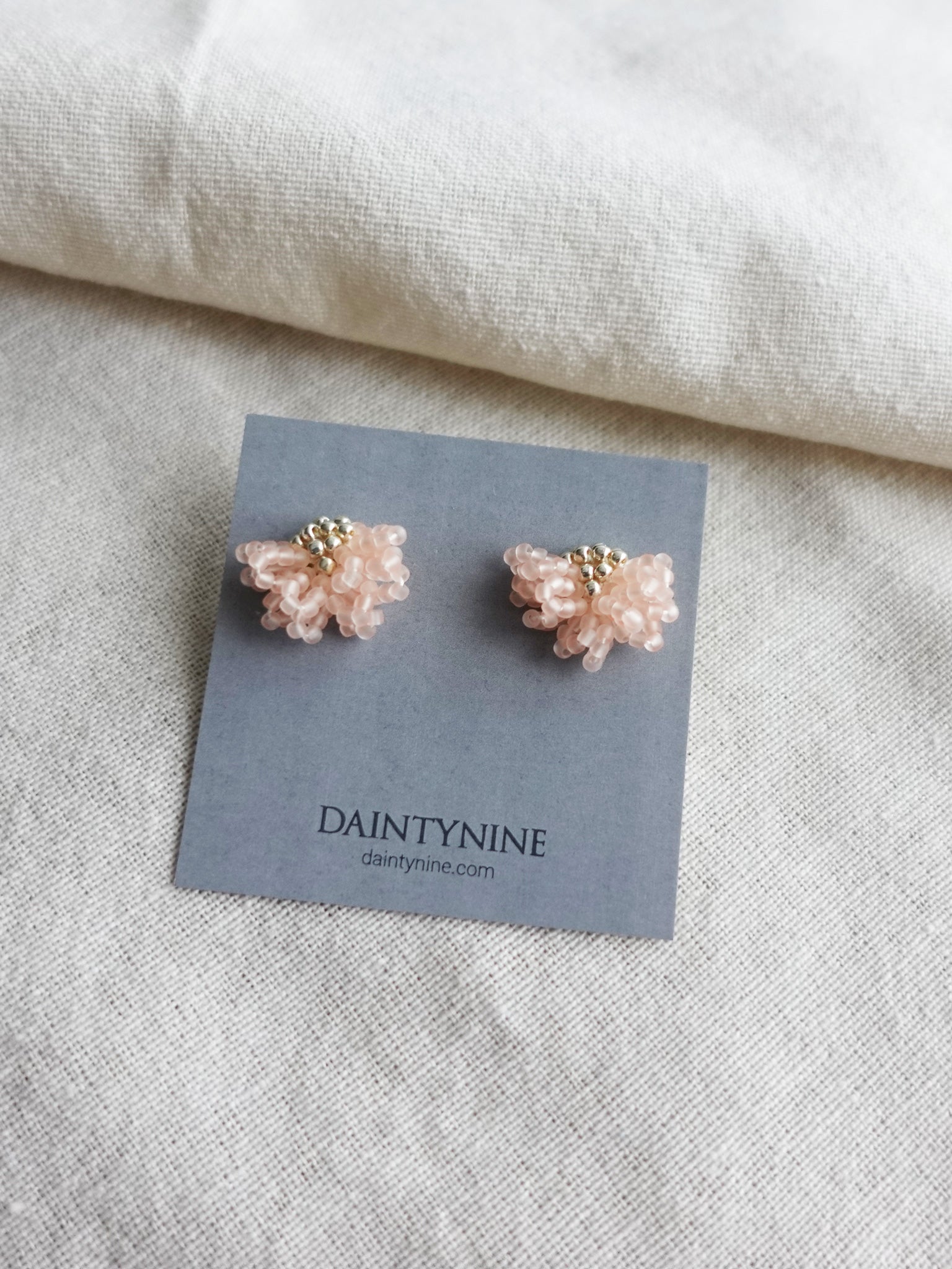 Camellia Stud Earrings in Blush Pink Card