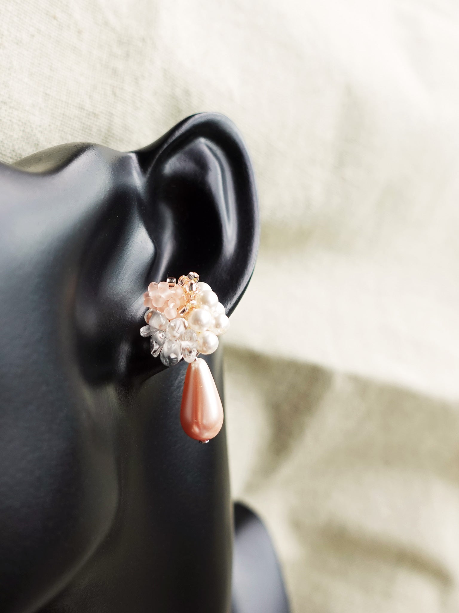 Diana Teardrop Mariota Earrings in Pink Bust