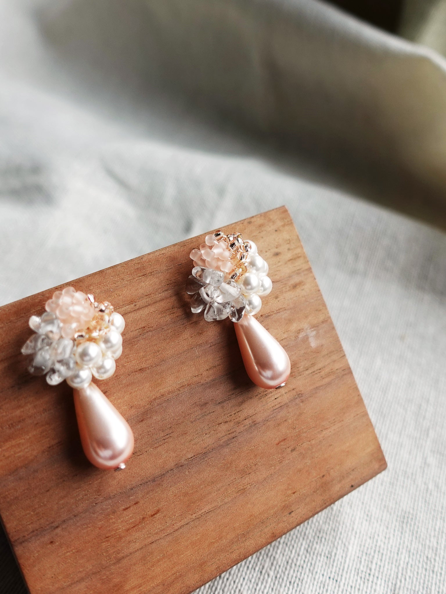 Diana Teardrop Mariota Earrings in Pink Display Left