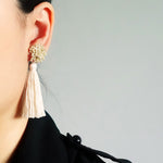 Fluffy Dos Tassel Earrings in Gold Model
