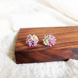 Fluffy Trio Velvet Earrings in Mauve Purple Display Front