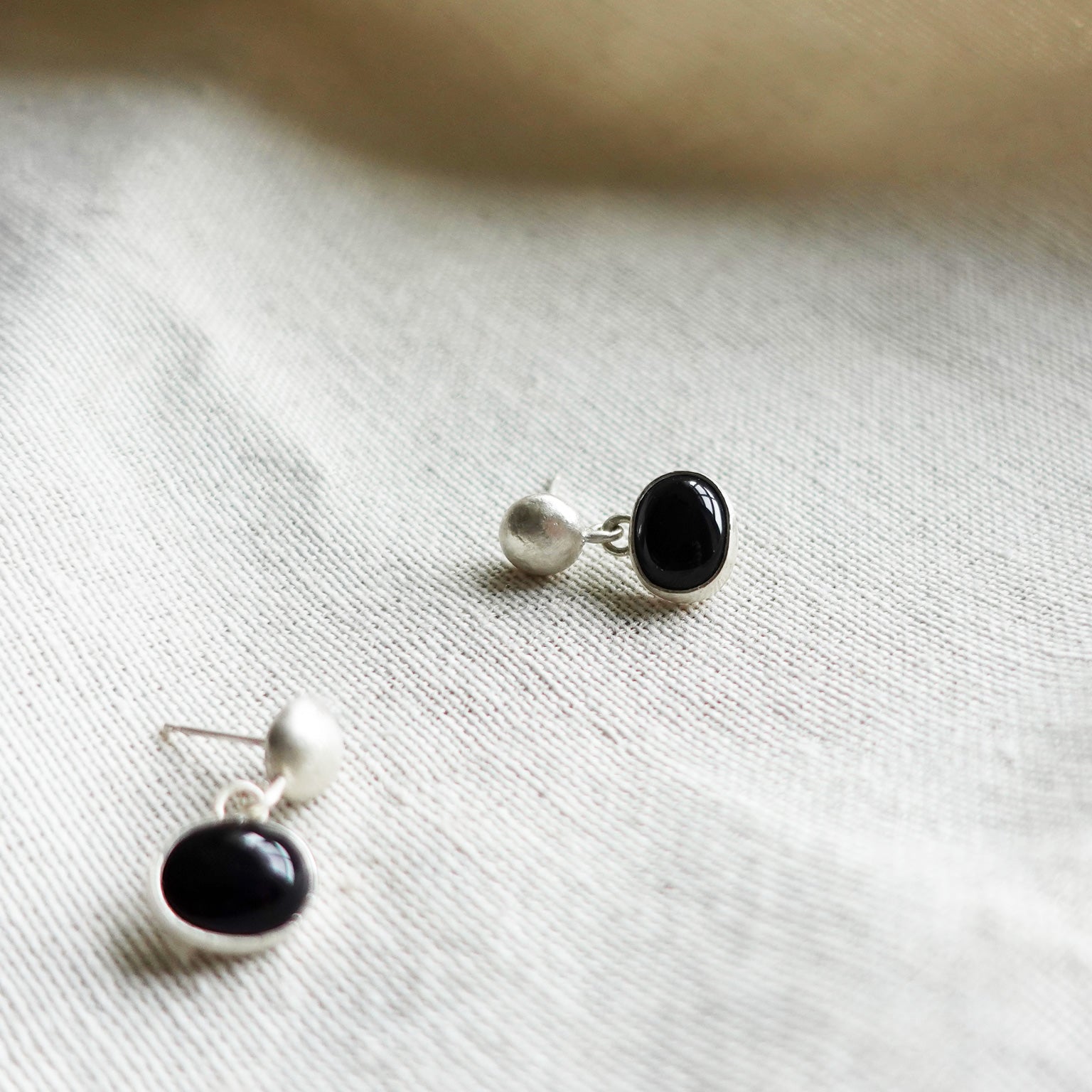 Fused Studs Onyx Oval Drop Earrings Front