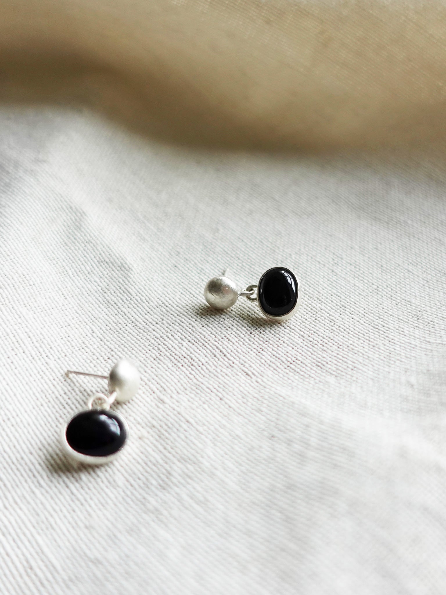 Fused Studs Onyx Oval Drop Earrings Front