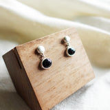 Fused Studs Onyx Oval Drop Earrings Left