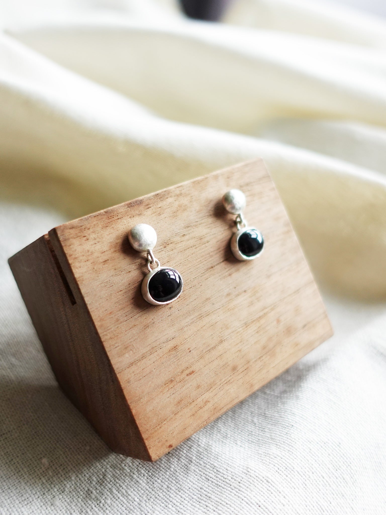Fused Studs Onyx Oval Drop Earrings Left
