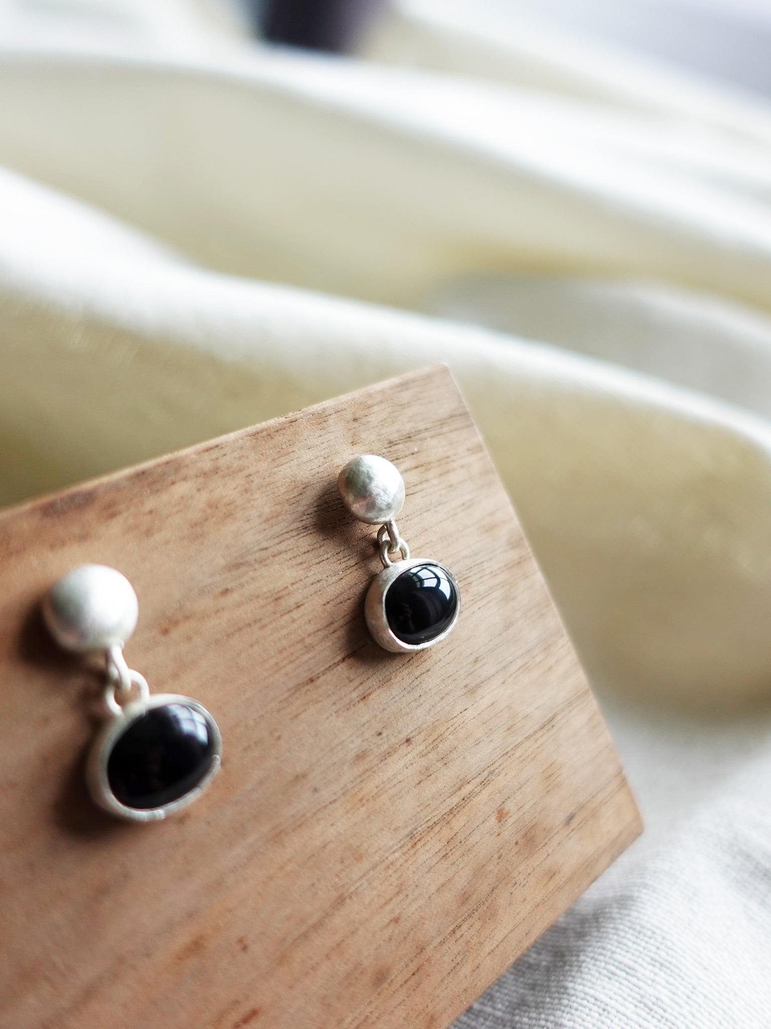 Fused Studs Onyx Oval Drop Earrings Right