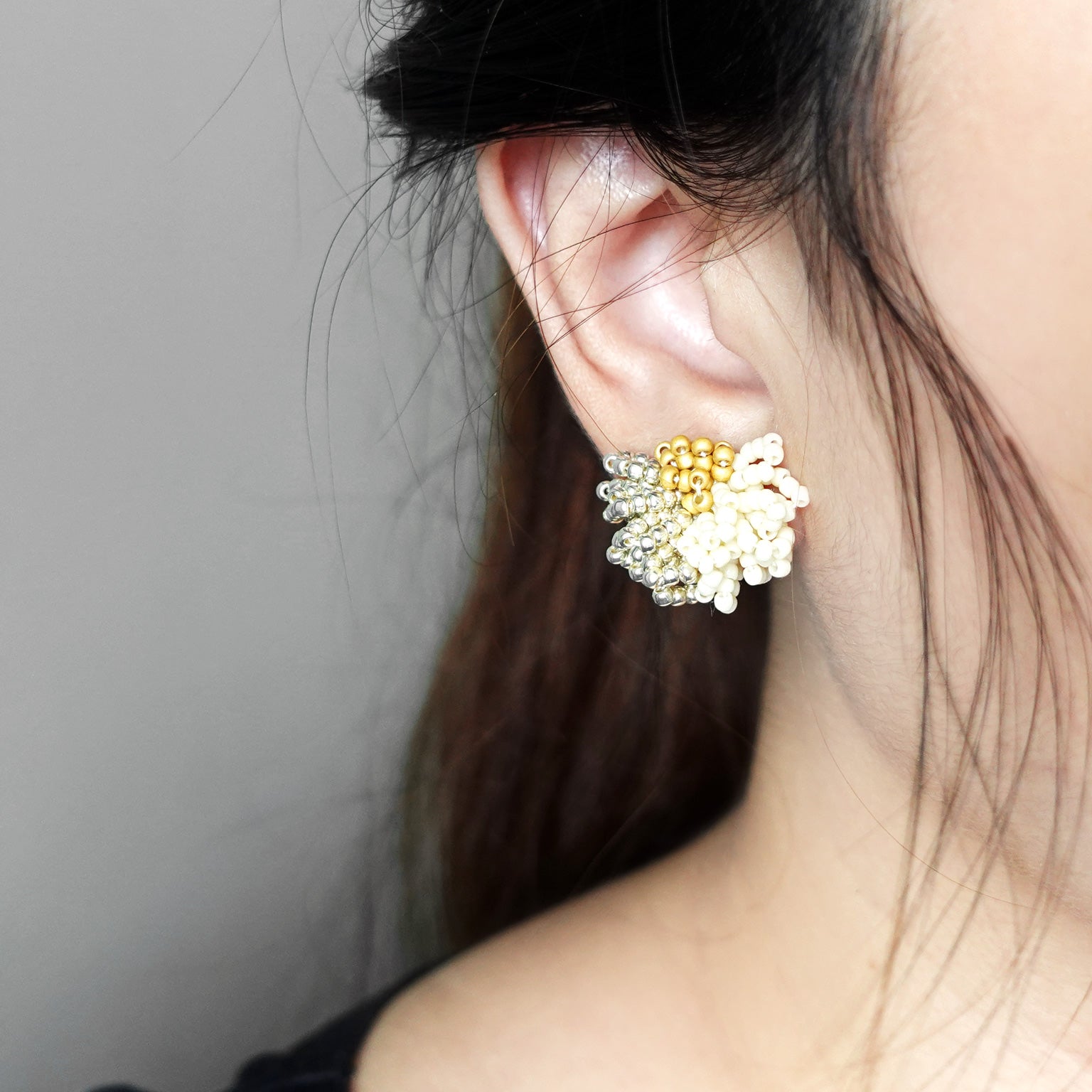 Garde Stud Earrings in Mustard Yellow Model
