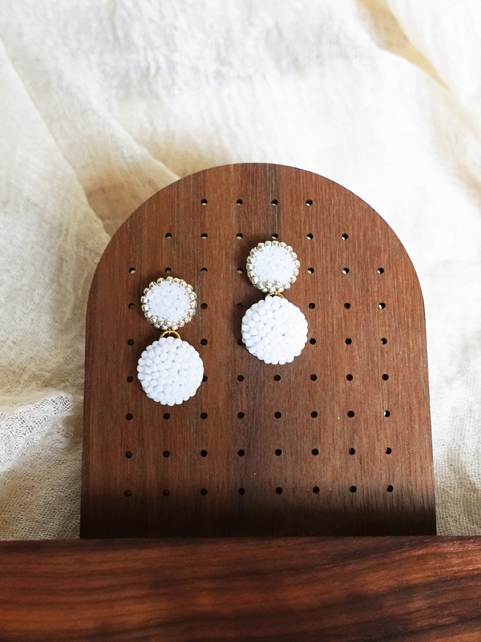 Josie Drop Earrings in Cloud White Display Front