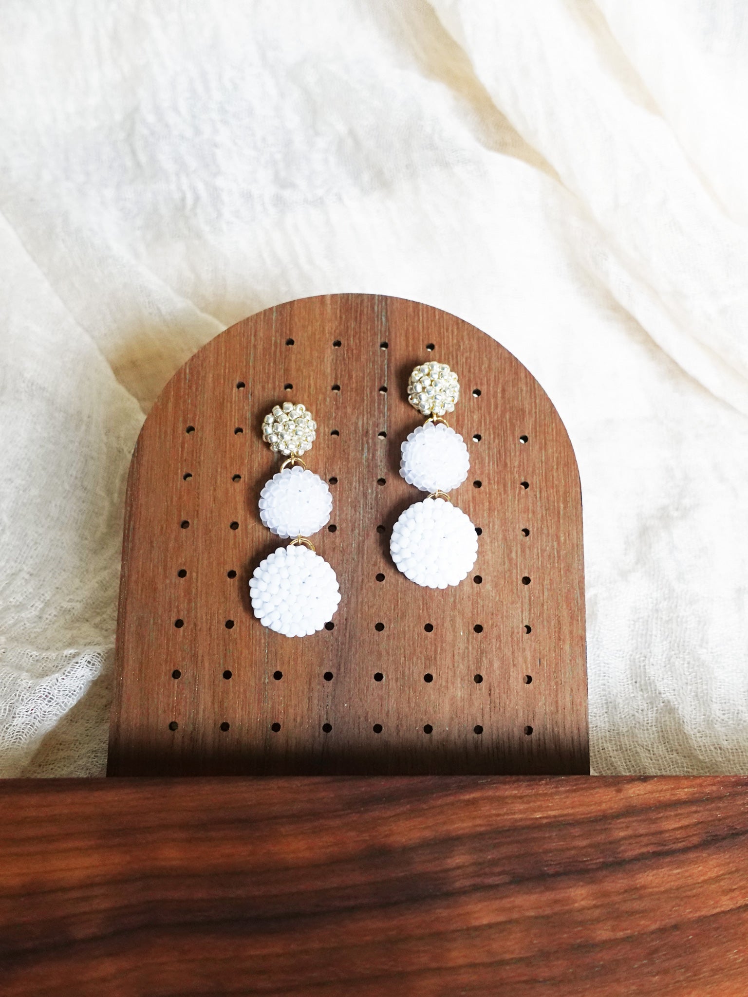 Juno Earrings in Cloud White Display Front
