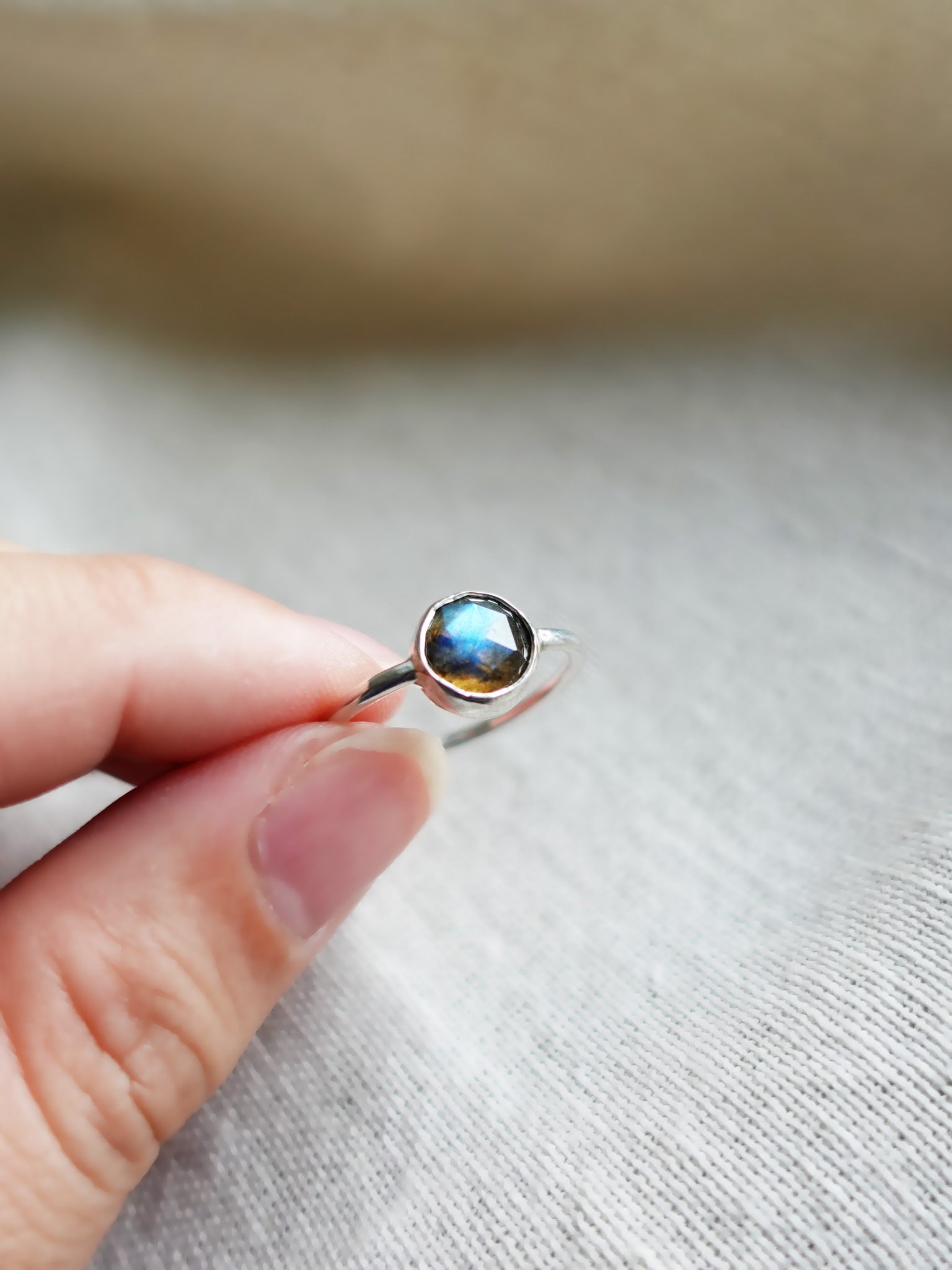 Labradorite Rose Cut Ring Held