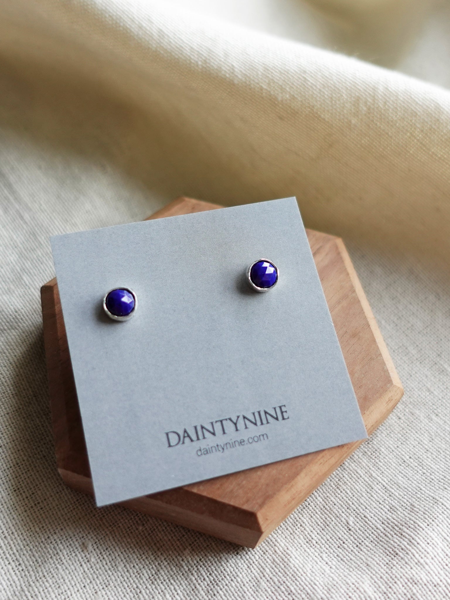 Lapis Lazuli Round Stud Earrings Card