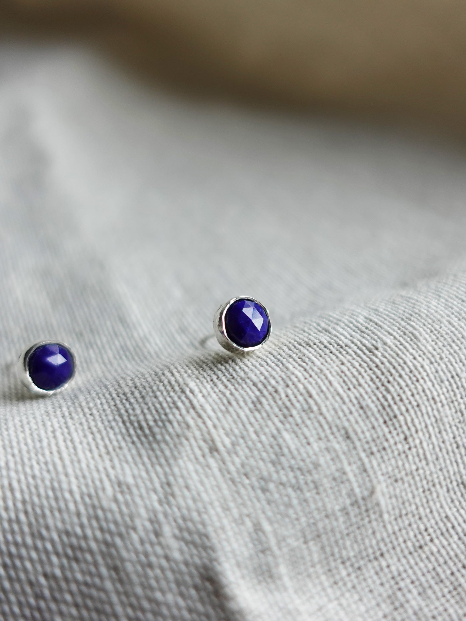 Lapis Lazuli Round Stud Earrings Right