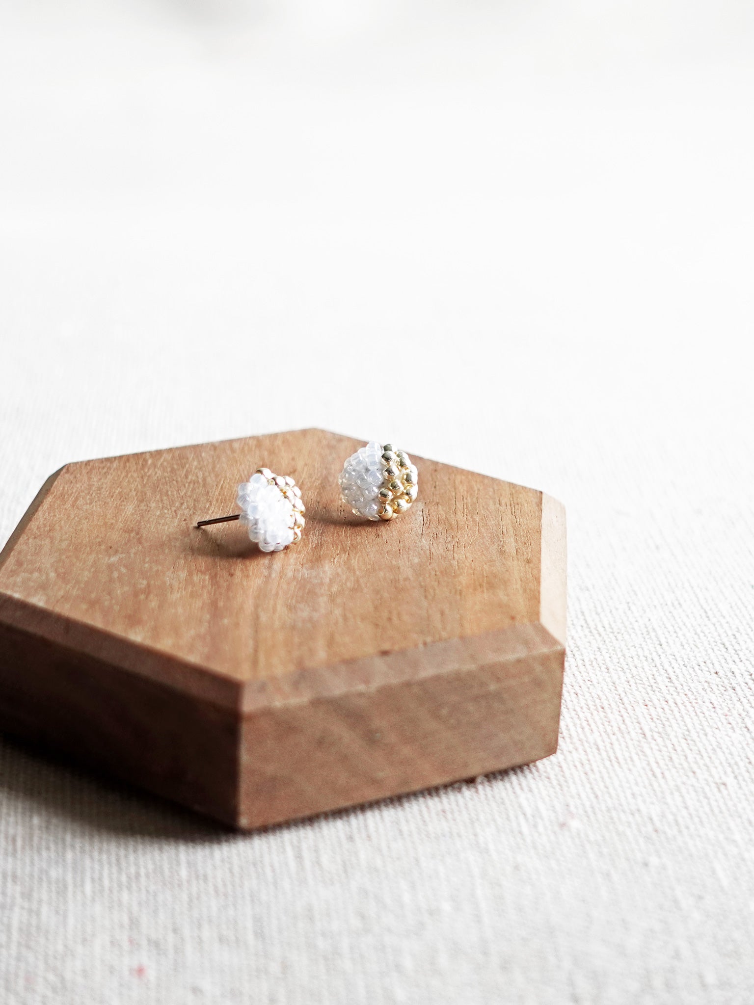Last Quarter Petite Stud Earrings in White Display Front