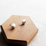 Last Quarter Petite Stud Earrings in White Display Top Down