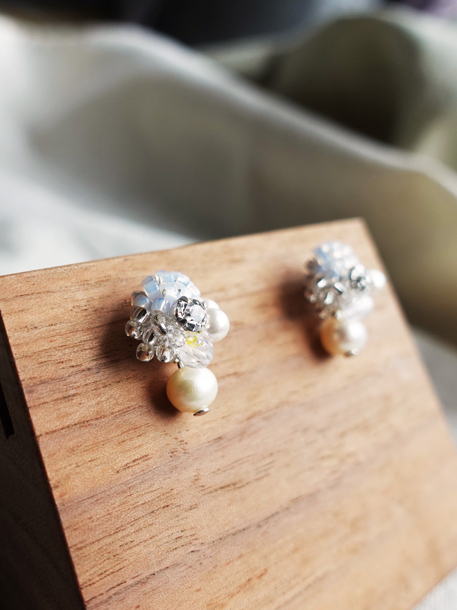 Polaris Phoebe Earrings in Grey Display Left Side