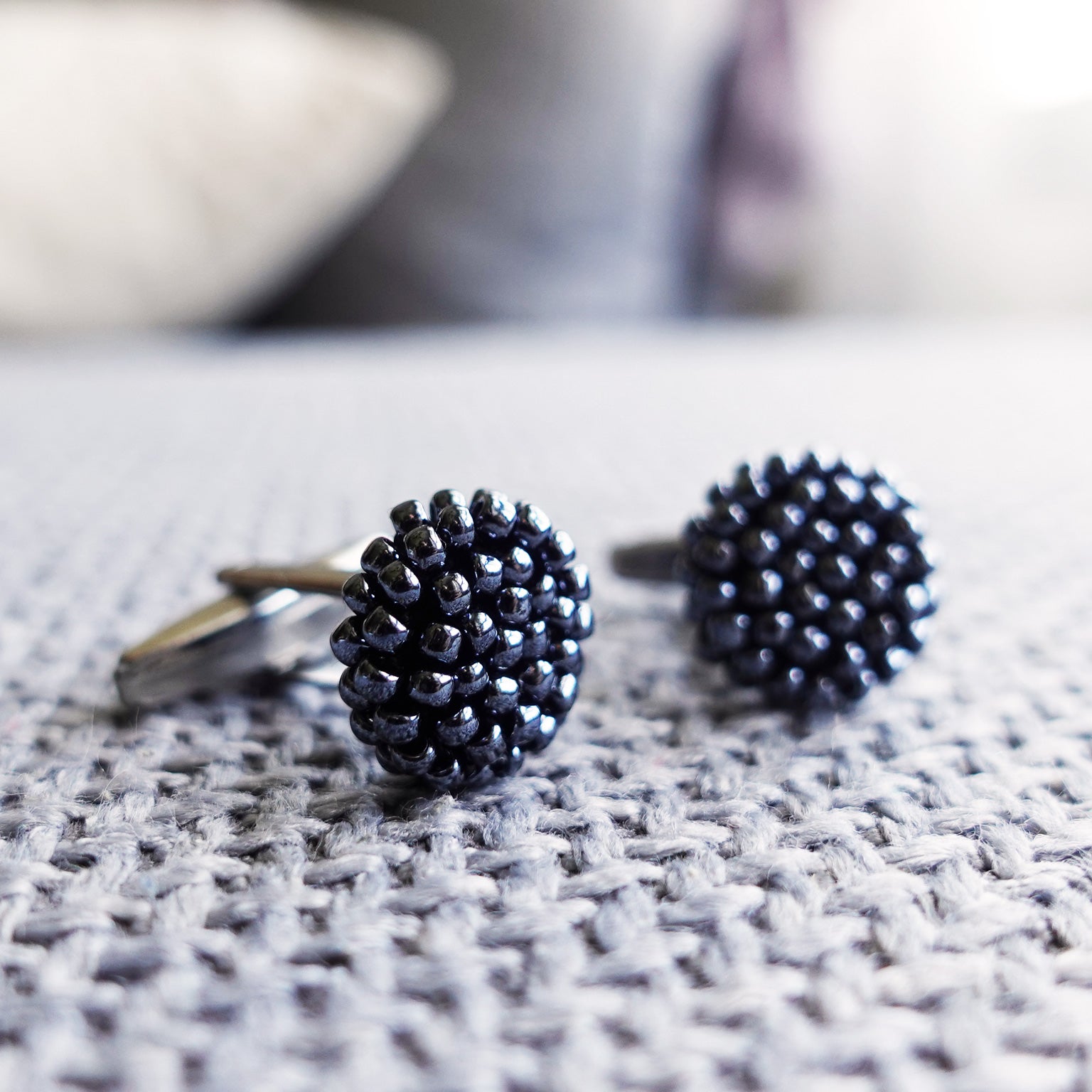 Prelude Delica Cufflink in Hematite Black Close up