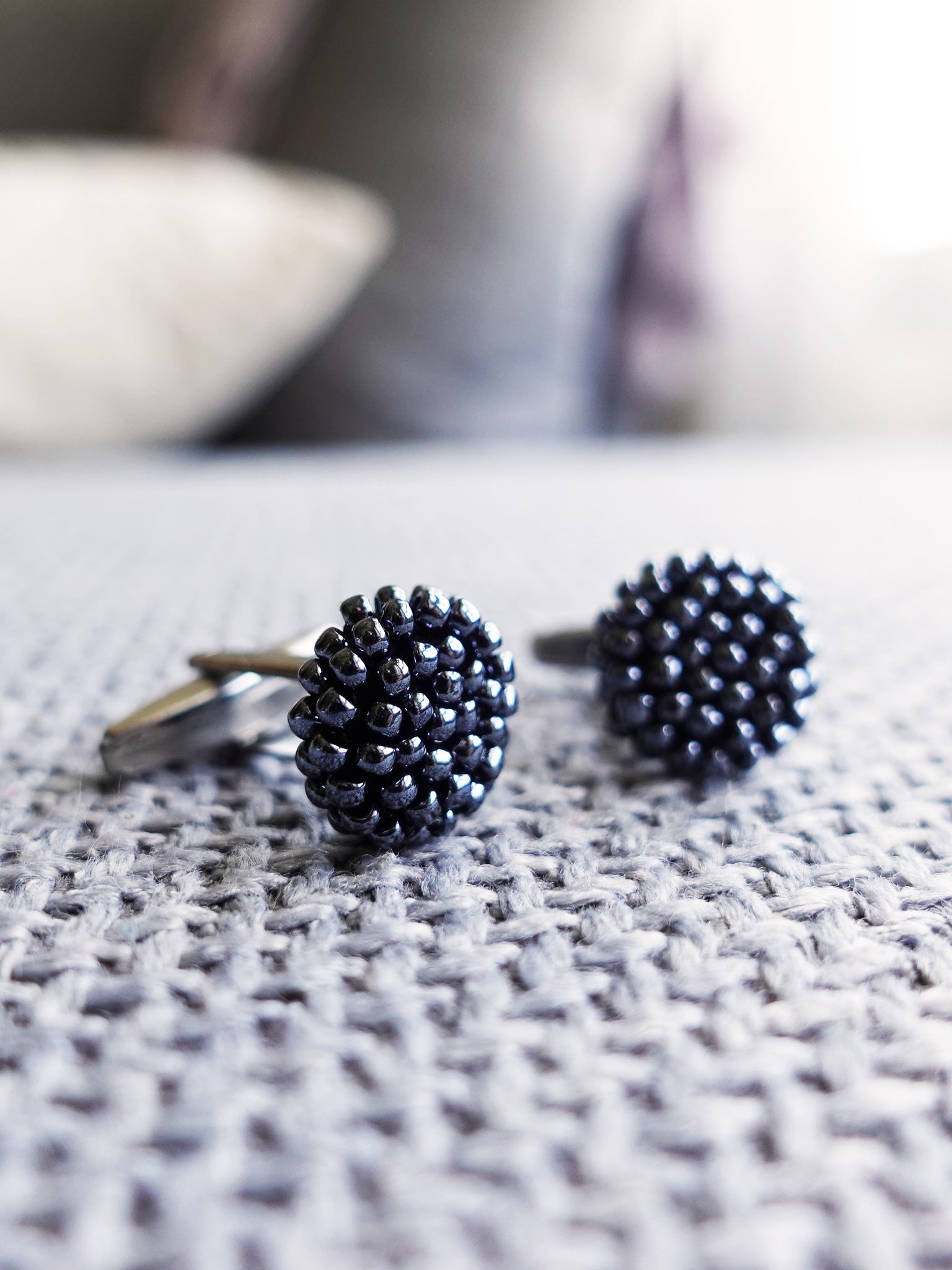 Prelude Delica Cufflink in Hematite Black Close up