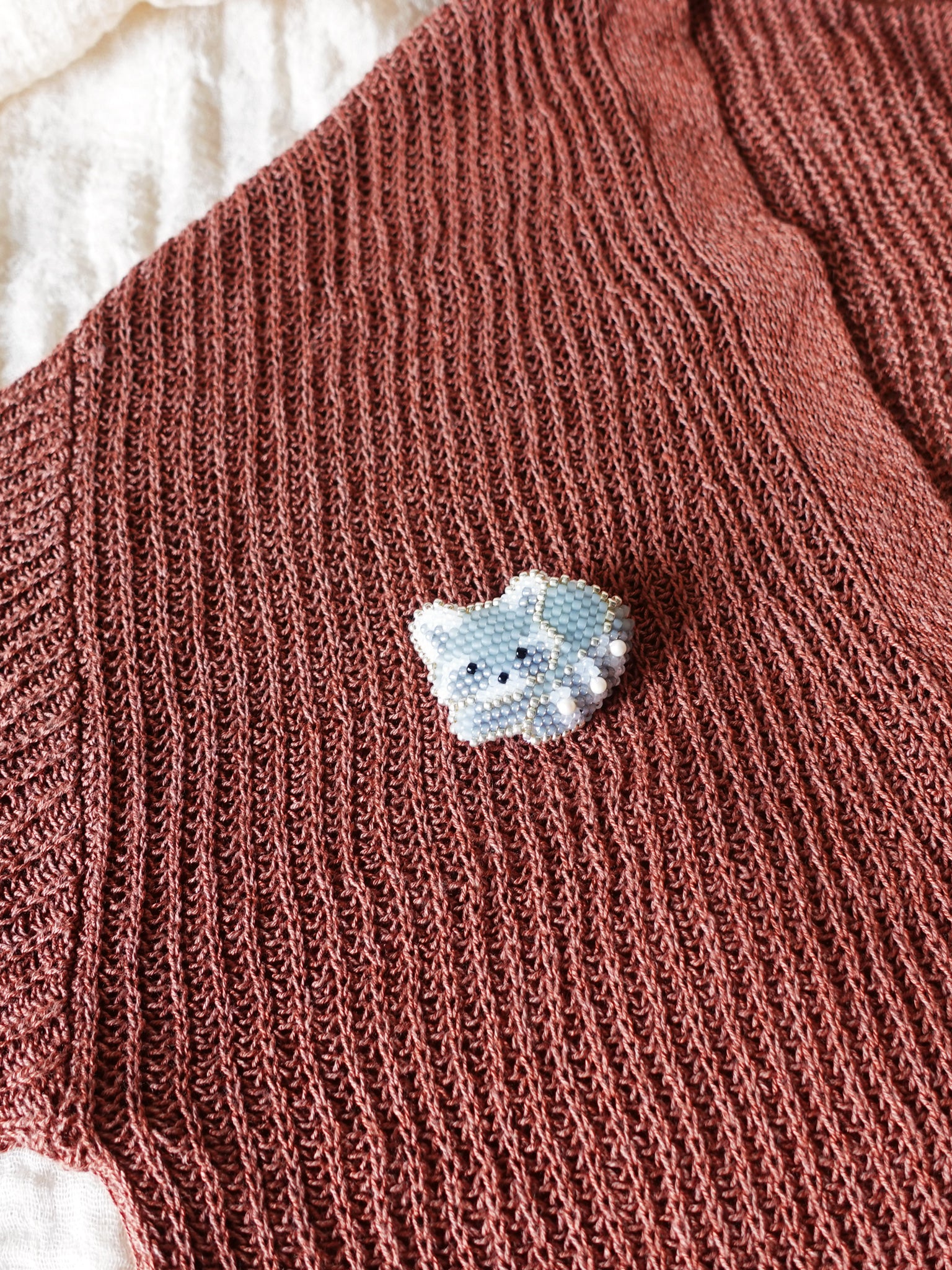 Raccoon Loaf Brooch Pin Cardigan Left