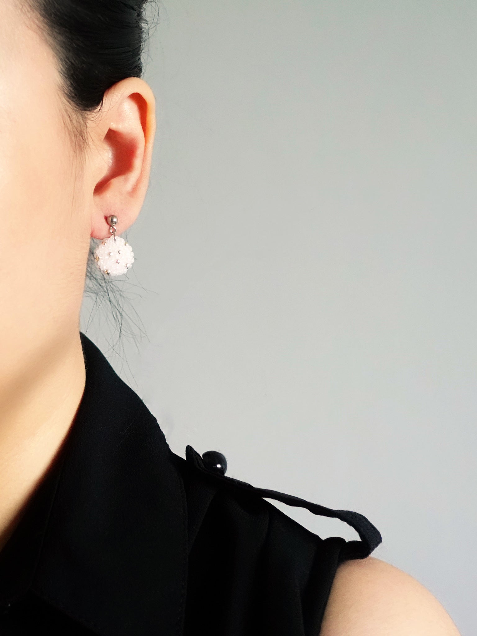 Star Dust Delica Drop Earrings in White Model