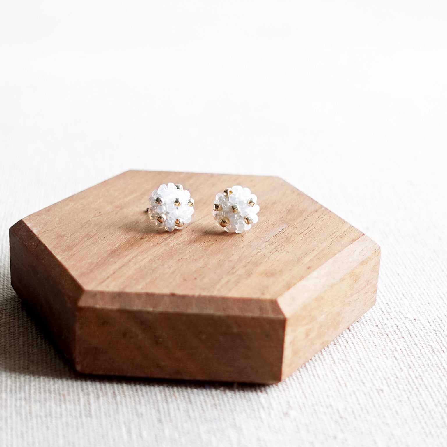 Star Dust Petite Stud Earrings in White Display Front
