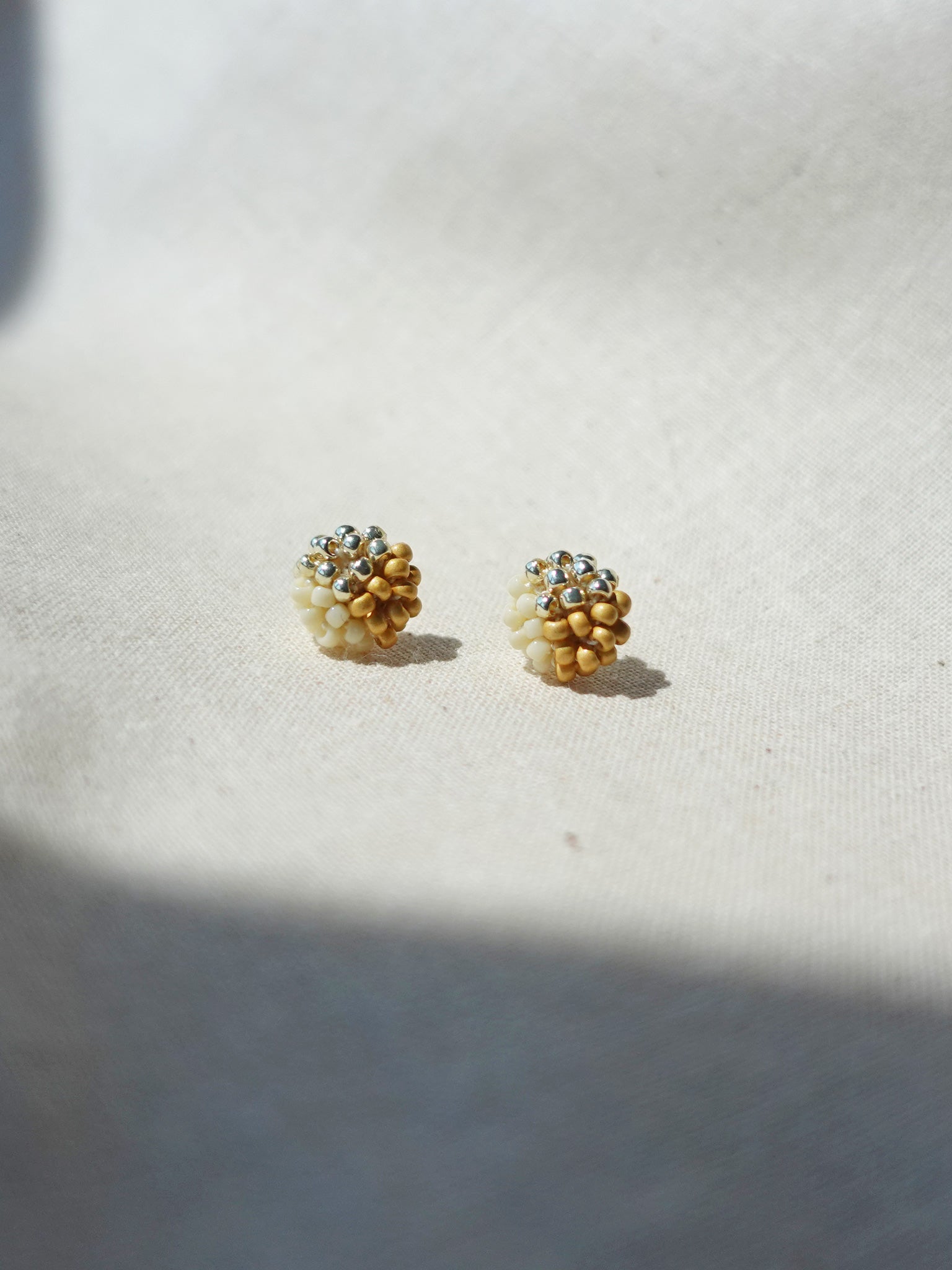 Trio Stud Earrings in Mustard Yellow Front