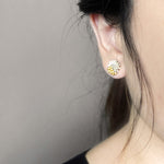 Trio Stud Earrings in Mustard Yellow Model