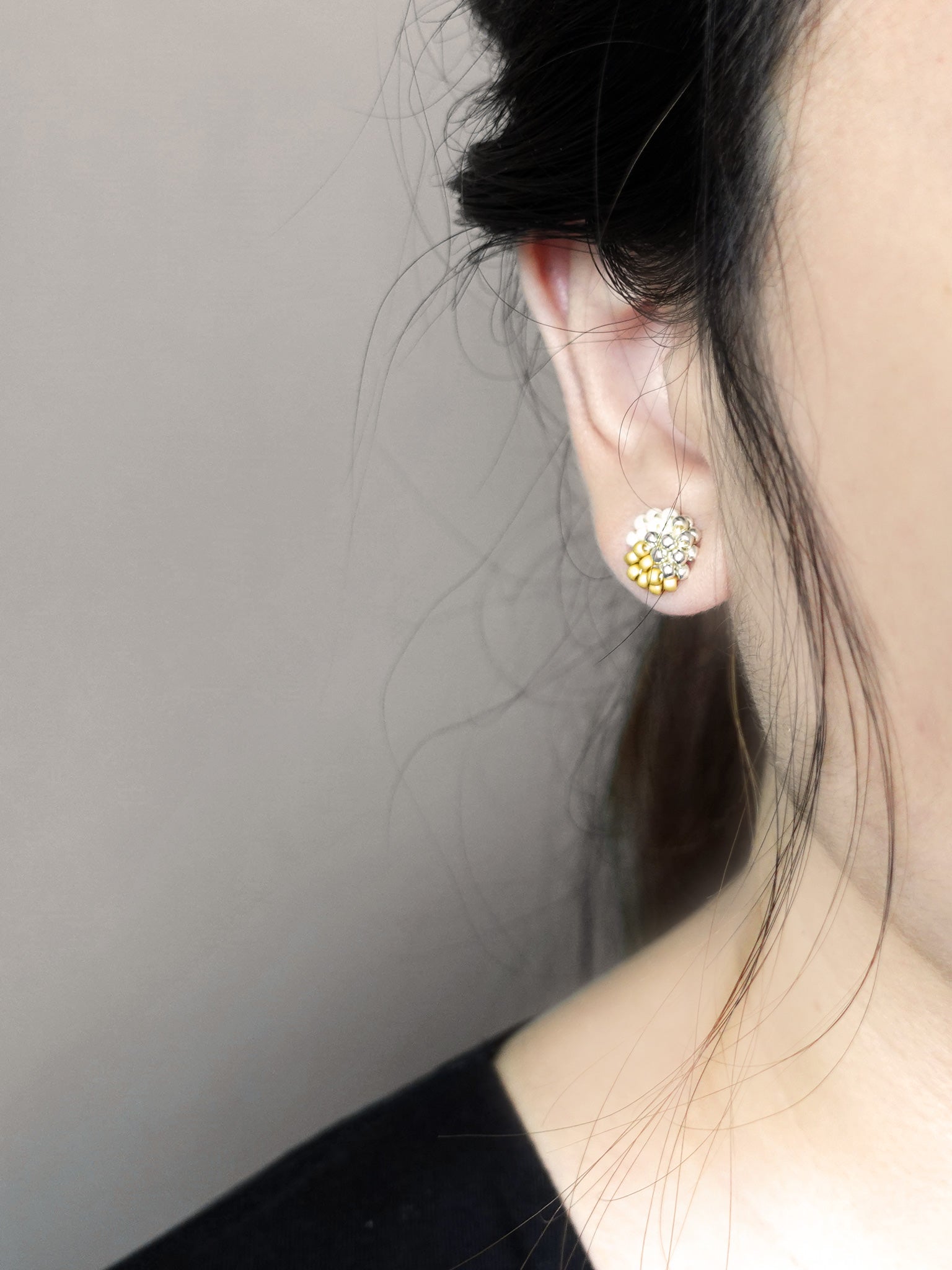 Trio Stud Earrings in Mustard Yellow Model