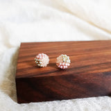 Trio Velvet Stud Earrings in Blush Pink Display Right