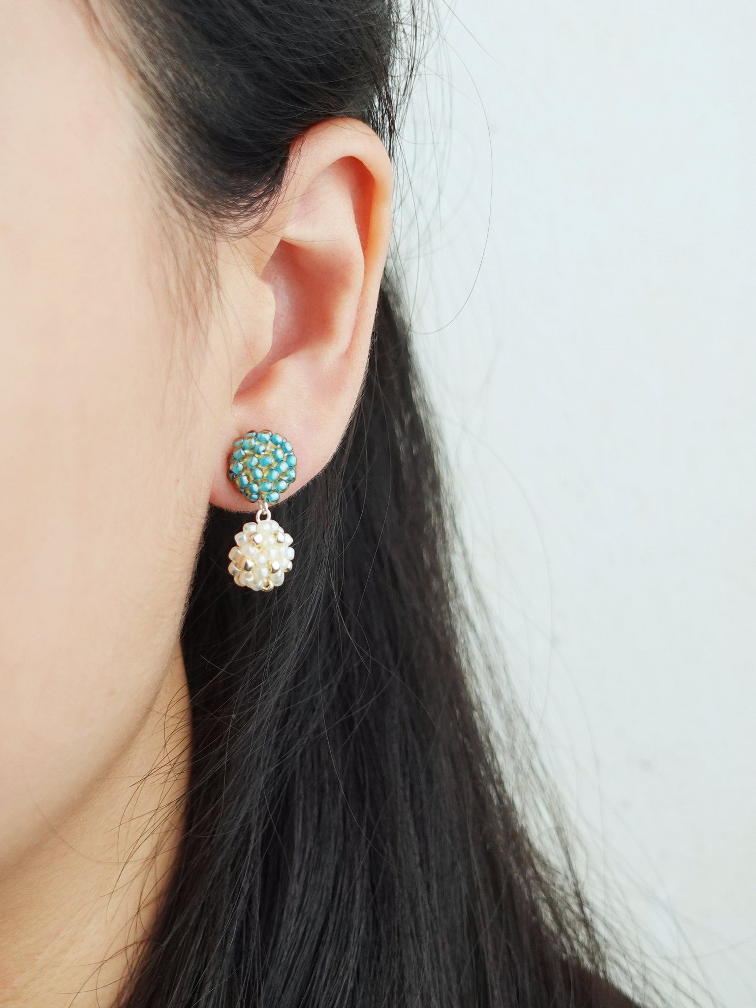 Abigail Earrings in Ocean Green Model