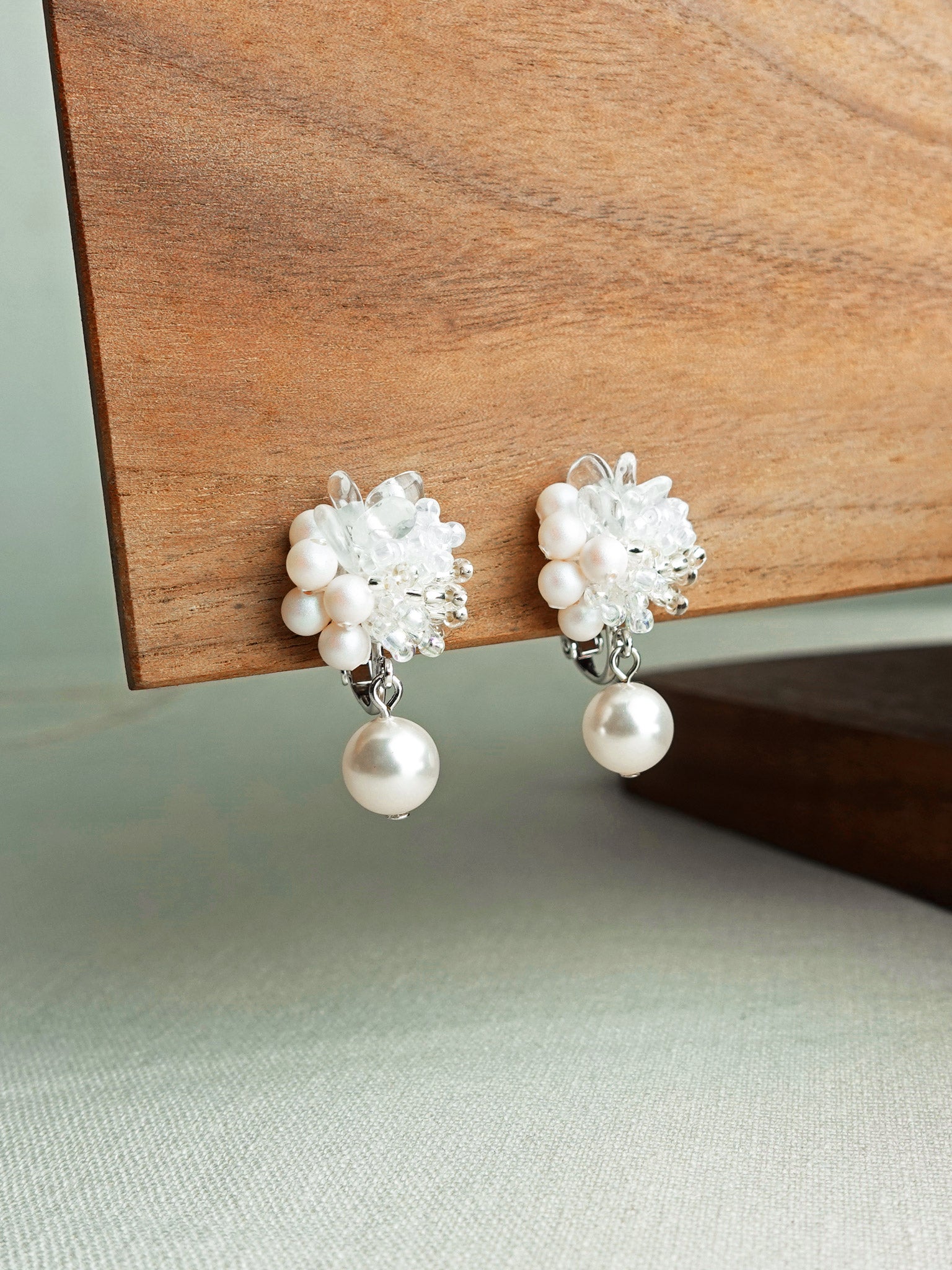 Anastasia Mariota Clip-on Earrings in White Display Front