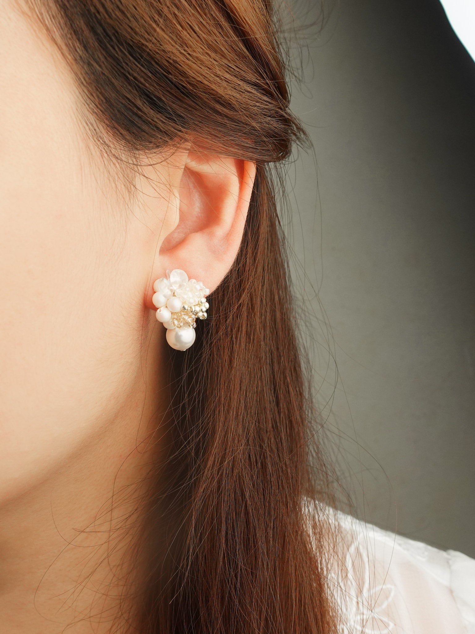 Anastasia Mariota Drop Earrings in Ivory Model